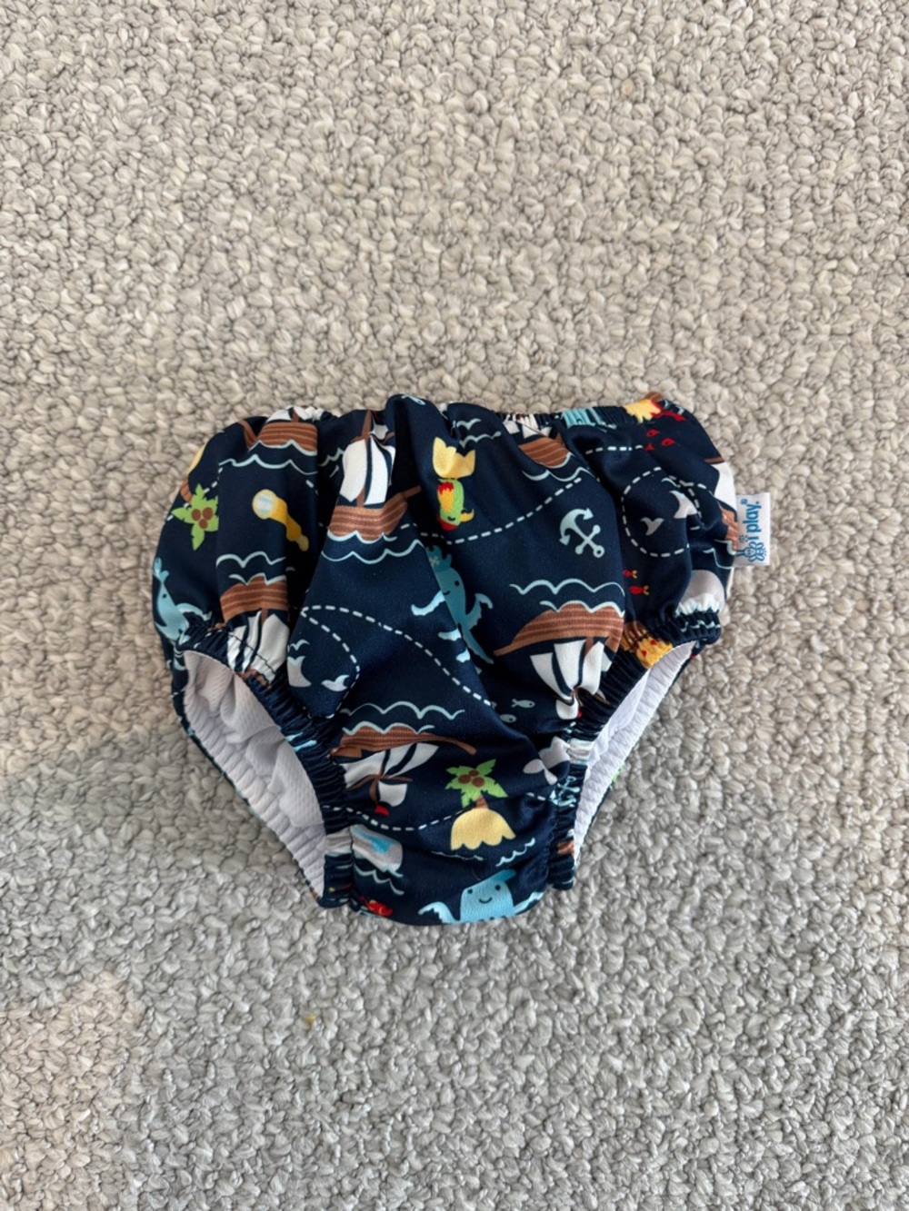 i play. Navy Nautical Swim Diaper with Boats & Sea Creatures